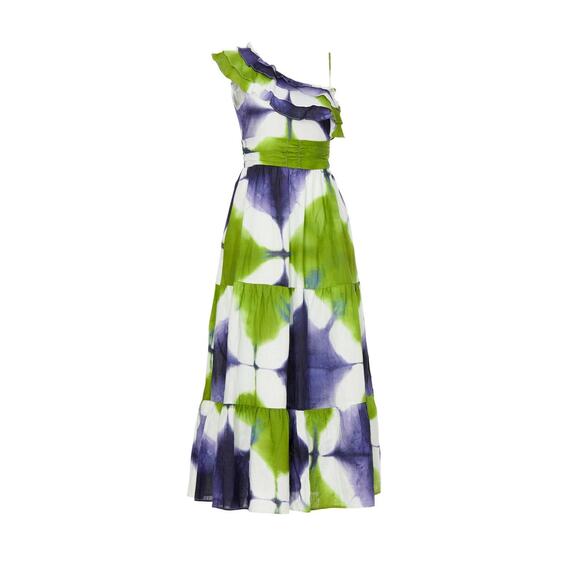 Busayo Collective One Shoulder Green Tie Dye Tiered Maxi Dress Size 8 - Picture 6 of 16